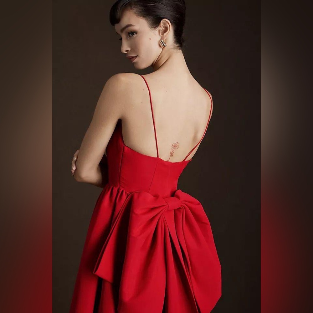 Sachin + Babi Red Bow-Back Evening Gown - Picture 4 of 16